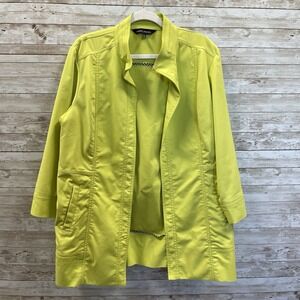 Ming Wang Womens L Jacket Green Coat Open Front 3/4 Sleeves Back Adjustable Belt